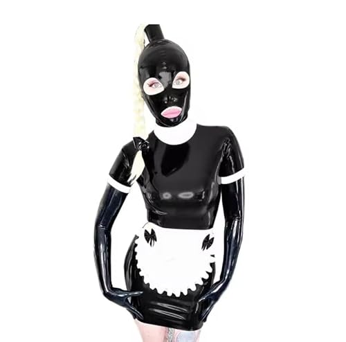 LIXIAAOOKWEDG Dienstmädchen-Kostüm für Damen, PVC, figurbetontes Kleid, Cosplay, mit Schürze und Kopfbedeckung, Sissy, Rollenspiel-Kleidung, Schwarz, Größe 8XL von LIXIAAOOKWEDG