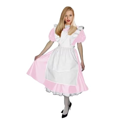 LIXIAAOOKWEDG Leder Cosplay Mädchen Outfits Damen Schürze Kragen Kurzarm A-Linie Lange Kleid Rollenspiel, new pink, XXL von LIXIAAOOKWEDG