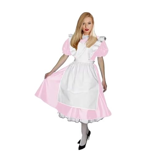 LIXIAAOOKWEDG PVC-Leder Cosplay Dienstmädchen-Outfits mit Schürze, Turn-Dowm-Kragen, Puff, kurze Ärmel, A-Linie, langes Kleid, Rollenspiel, Partykleidung, rose, S LIXIAAOOKWEDG PVC-Leder Cosplay Dienstmädchen-Outfits mit Schürze, Turn-Dowm-Kragen, Puff, kurze Ärmel, A-Linie, langes Kleid, Rollenspiel, Partykleidung, rose, S von LIXIAAOOKWEDG