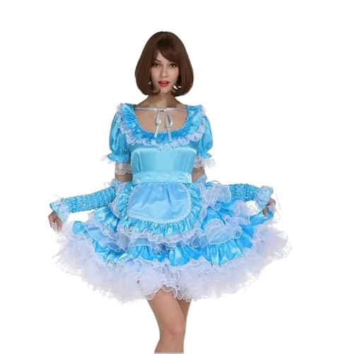 LIXIAAOOKWEDG Sissy Cosplay-Kostüm für Mädchen, Satin, abschließbar, französisches Dienstmädchen-Kostüm, Halloween-Set, Blau, Größe L LIXIAAOOKWEDG Sissy Cosplay-Kostüm für Mädchen, Satin, abschließbar, französisches Dienstmädchen-Kostüm, Halloween-Set, Blau, Größe L von LIXIAAOOKWEDG