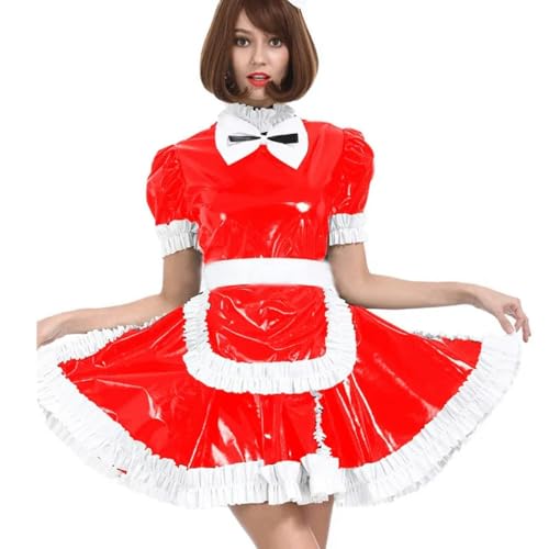 LIXIAAOOKWEDG Sissy Maid Abschließbares PVC-Kostüm Kleid mit Schleife, Crossdressing-Uniform, Cosplay-Kostüm, 7XL, Rot LIXIAAOOKWEDG Sissy Maid Abschließbares PVC-Kostüm Kleid mit Schleife, Crossdressing-Uniform, Cosplay-Kostüm, 7XL, Rot von LIXIAAOOKWEDG