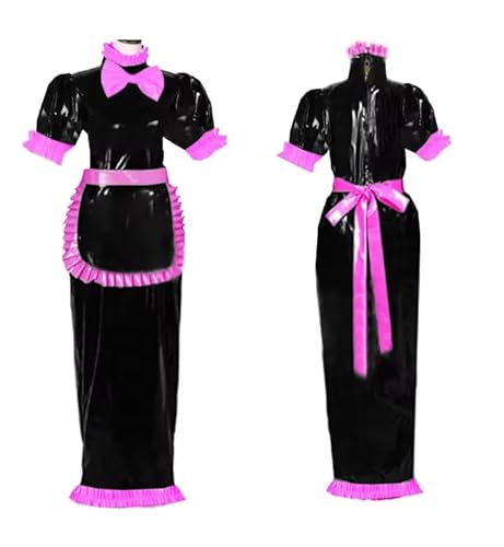 LIXIAAOOKWEDG Sissy Maid PVC-Schlauchkleid mit Schürze, kurzärmelig, Kostüm, Wet-Look, Schwarz, M von LIXIAAOOKWEDG