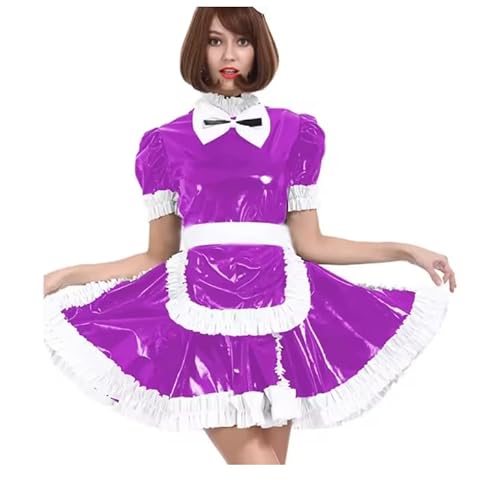 LIXIAAOOKWEDG Sissy Maid Schließkleider nass Leder PVC Erwachsene Kleid mit Schleife Crossdressing Uniform Cosplay, fushia, XXL von LIXIAAOOKWEDG