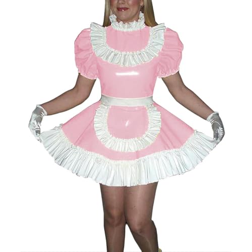 LIXIAAOOKWEDG Sissy Wetlook Maid Cosplay Kostüm Lackleder Besätze Kleid mit Schürze Halloween Party Uniformen LIXIAAOOKWEDG Sissy Wetlook Maid Cosplay Kostüm Lackleder Besätze Kleid mit Schürze Halloween Party Uniformen von LIXIAAOOKWEDG
