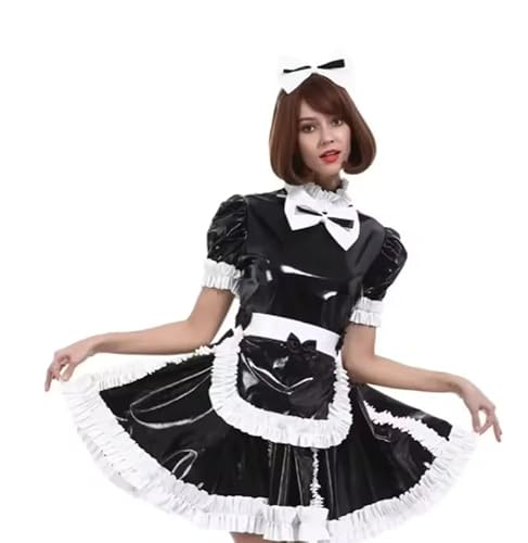 Sissy Patchwork-Kleid mit hohem Kragen, plissiert, für Prinzessin, PVC, Dienstmädchen-Kostüm, Cosplay, Schwarz, XXL Sissy Patchwork-Kleid mit hohem Kragen, plissiert, für Prinzessin, PVC, Dienstmädchen-Kostüm, Cosplay, Schwarz, XXL von LIXIAAOOKWEDG
