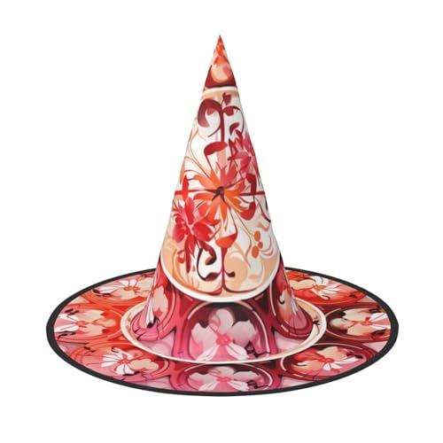LIXLZH Grauer blaugrüner Hut mit Blumen- und Schmetterlings-Aufdruck, Partyzubehör, Kostümzubehör, Zauberer, Maskerade, Halloween, Hut mit Spitzhut von LIXLZH