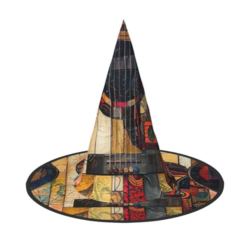 LIXLZH Hut mit Gitarrenmuster, Partyzubehör, Kostümzubehör, Zauberer, Maskerade, Halloween, Hut, spitzer Hut von LIXLZH