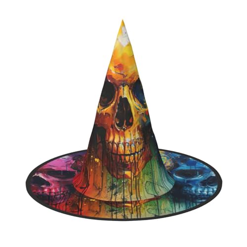 LIXLZH Hut mit farbigen Totenköpfen, Partyzubehör, Kostümzubehör, Zauberer, Maskerade, Halloween, Spitzhut von LIXLZH