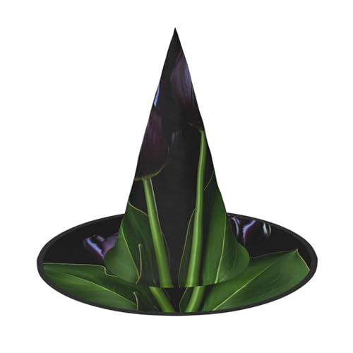LIXLZH Hut mit violettem Tulpenmuster, Partyzubehör, Kostümzubehör, Zauberer, Maskerade, Halloween, Hut mit spitzem Hut von LIXLZH