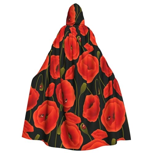 LIXLZH Kapuzenumhang mit Mohnblumen-Druck, universeller Umhang für Erwachsene, Hexenkostüm, Halloween-Kostüme, Karneval, Umhang von LIXLZH