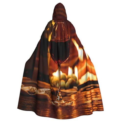 LIXLZH Kapuzenumhang mit Rotwein-Druck, universeller Umhang für Erwachsene, Hexenkostüm, Halloween-Kostüme, Karnevals-Umhang von LIXLZH