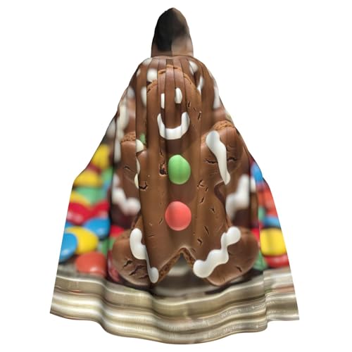 LIXLZH Lebkuchenmann-Süßigkeiten-Aufdruck, Kapuzenumhang für Erwachsene, Hexenkostüm, Halloween-Kostüm, Karnevals-Umhang von LIXLZH