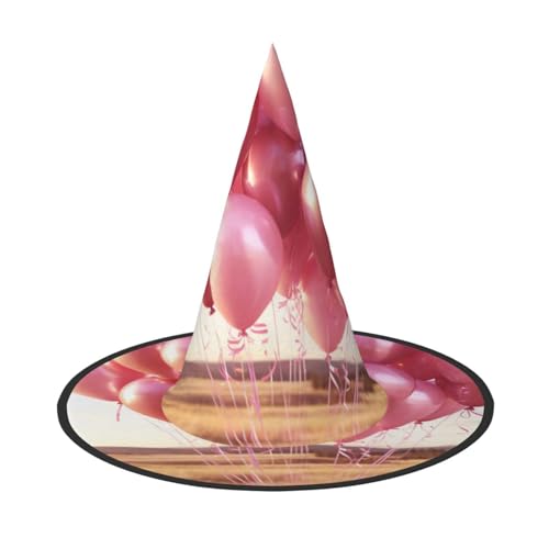 LIXLZH Romantischer Hut mit Herzballon-Druck, Partyzubehör, Kostümzubehör, Zauberer, Maskerade, Halloween, Hut, spitzer Hut von LIXLZH