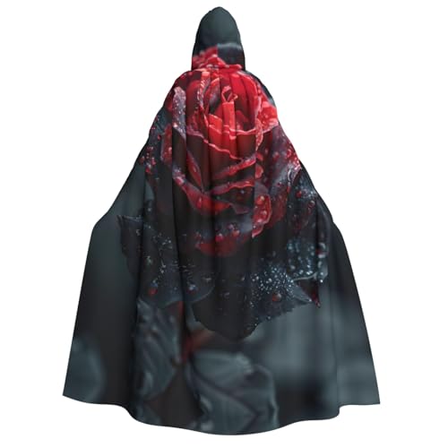 LIXLZH Roter und schwarzer Rosen-Aufdruck, Kapuzenumhang für Erwachsene, Umhang für Karneval, Motto-Partys, Kostüme von LIXLZH