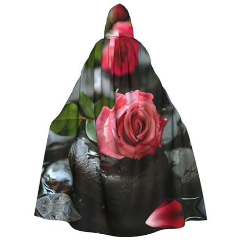 LIXLZH Spa-Umhang mit Kapuze und Stein- und Rosen-Blumendruck, für Erwachsene, Kapuzenumhang, Umhang für Karneval, Motto-Partys, Kostüme von LIXLZH