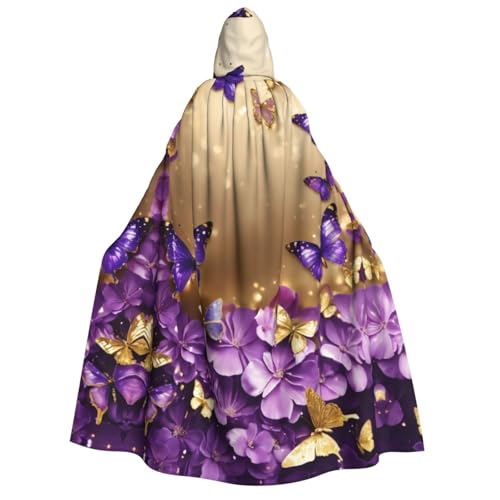 LIXLZH Umhang mit Kapuze für Erwachsene, Schmetterlings-Aufdruck, für Karneval, Motto-Partys, Kostüme, Violett von LIXLZH