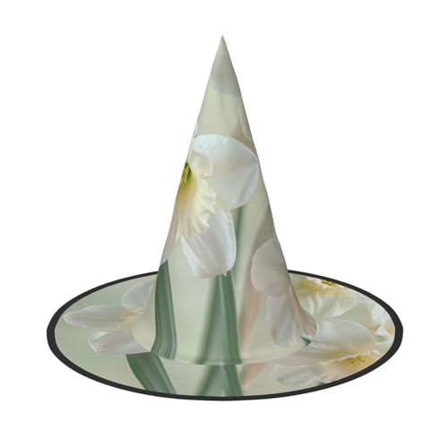 LIXLZH Weißer Hut mit Narzissen-Druck, Partyzubehör, Kostümzubehör, Zauberer, Maskerade, Halloween-Hut, spitzer Hut LIXLZH Weißer Hut mit Narzissen-Druck, Partyzubehör, Kostümzubehör, Zauberer, Maskerade, Halloween-Hut, spitzer Hut von LIXLZH