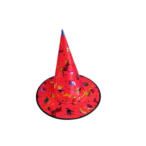 LIXSAZSE Atmungsaktive Kinder Erwachsene Caps Zauberer Maskerade Hexenhut Halloween Party Cosplay Zubehör Requisiten Kostüm Kleid Dekoration, Rot von LIXSAZSE