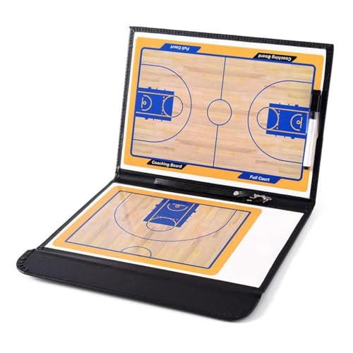 LIXSAZSE Basketball Coaching Board, doppelseitig, trocken abwischbarer Marker, Führung, faltbares Strategie Klemmbrett aus Leder mit Reißverschluss von LIXSAZSE