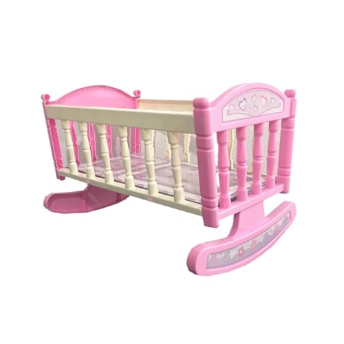 LIXSAZSE Robustes Kunststoffbett mit rosa Laken für Kinderspielzeugzubehör. Minipuppenspielzeugzubehör ist die Beste, Kleines Schaukelbett von LIXSAZSE