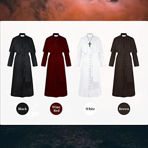 LIYJTK Priester Cosplay Halloween Kostüm Vicar Kostüm Kleid Outwear für Männer Frauen solide lange mit Kreuzkette Unisex (S) von LIYJTK