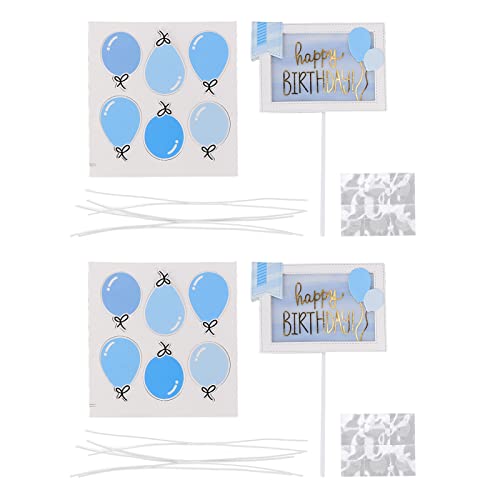 Alles Gute zum Geburtstag Kuchen -Toper Briefe mit niedlicher Ballondekoration für Geburtstagsfeier 2PCS (Blau) von LIZEALUCKY