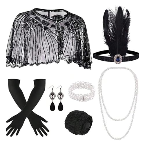 LIbgiubhy 1920er Jahre Vintage Flapper Kostüm Damen Zubehör Zigaretten Halter Schal Stirnband Ohrringe Arm Handschuhe von LIbgiubhy