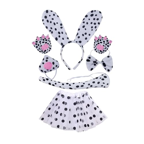 LIbgiubhy 4/5/6 Hundekostüme für Kinder, Cosplays, Hundeohren, Stirnbänder, Schwanz, Schleifen, Tutus, Schwanz, Handschuh, Tier-Kostüm-Zubehör von LIbgiubhy