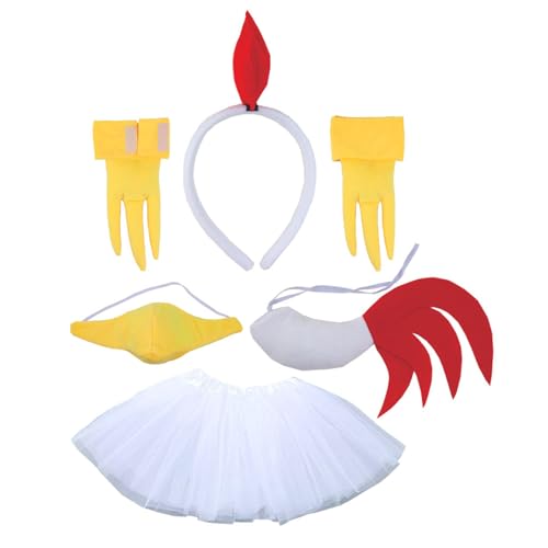 LIbgiubhy 4/5 Hühnerkostümzubehör Set Chicken Ohrkopfbänder Schnauze Handschuh Heckzubehör Kid Chicken Kostüm von LIbgiubhy