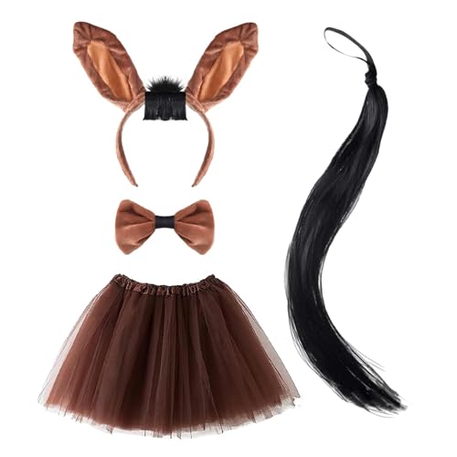 LIbgiubhy Eselkostüm Set Halloween Tierkostümzubehör Mit Stirnband Esel Schwanzrock Und Bowtie Für Kid Girl Cosplay von LIbgiubhy