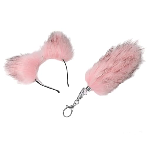 LIbgiubhy Fuchs-Ohren Stirnband Plüsch Füchse Schwanz Set Fuchs Schwanz Schlüsselanhänger Tier Stirnband Katzen Ohren Haarband Füchse Ohr Kopfbedeckung von LIbgiubhy