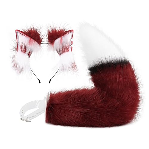 LIbgiubhy Füchse Ohren Füchse Schwanz Fuzzy Füchse Ohren Stirnbänder Kunstpelze Schwanz Halloween Cosplay Party Füchse Kostüm Zubehör Kinder von LIbgiubhy