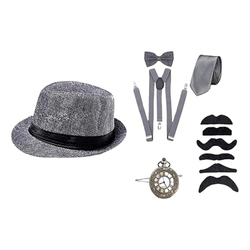 LIbgiubhy Halloween-Kostüm-Zubehör-Set für Herren, 1920er-Jahre, tolle Mafia-Kleidung, brüllende 20er-Jahre-Taschenuhr, Mafia-Mobster-Hut, Fliege von LIbgiubhy