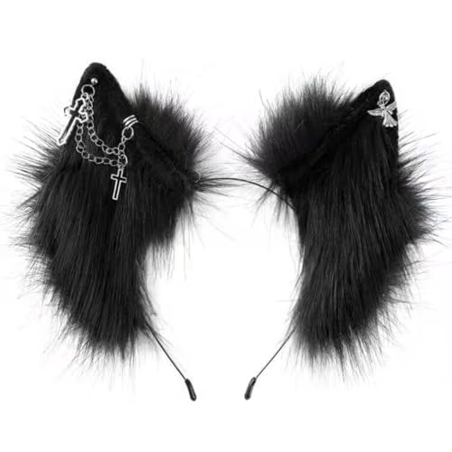 LIbgiubhy Handgefertigte Wolfsohren-Haarbänder, Kätzchen, Mädchen, Cosplay, Kopfbedeckung, Ohren, Pelzanzug, Maskeraden, Halloween, Cosplay, Party von LIbgiubhy