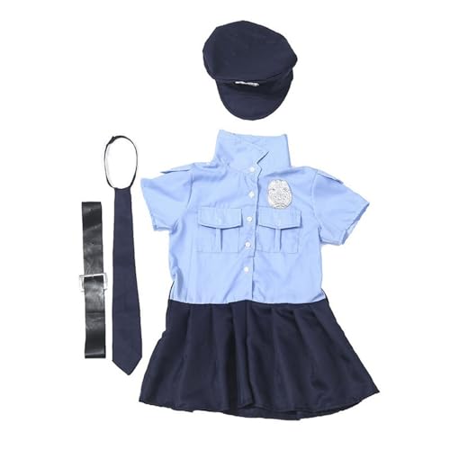 LIbgiubhy Kostüm für Kinder, Mädchen, Halloween, Offizier, Polizistin, Uniform-Set mit Zubehör, Hut, Kleid, Fliege, Gürtel von LIbgiubhy