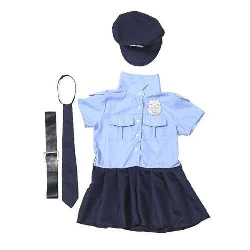LIbgiubhy Kostüm für Kinder, Mädchen, Halloween, Offizier, Polizistin, Uniform-Set mit Zubehör, Hut, Kleid, Fliege, Gürtel von LIbgiubhy