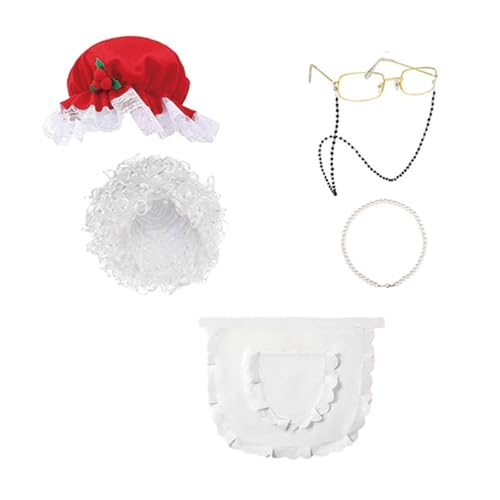 LIbgiubhy Mrs. Clause Hut Weihnachtsmann Haar Brille Halskette Schürze Set Weihnachten Weihnachtsmann Kostüm Zubehör für Frauen Kinder Cosplay LIbgiubhy Mrs. Clause Hut Weihnachtsmann Haar Brille Halskette Schürze Set Weihnachten Weihnachtsmann Kostüm Zubehör für Frauen Kinder Cosplay von LIbgiubhy