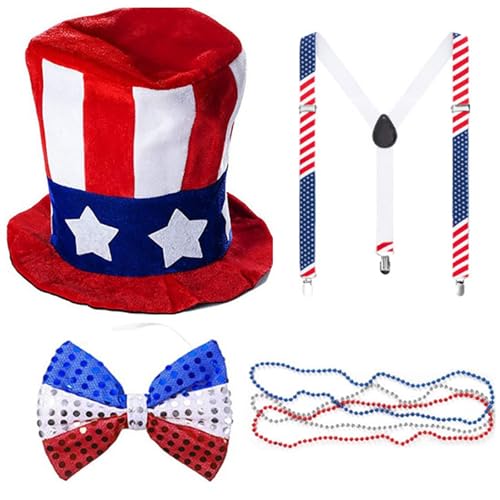 LIbgiubhy Patriotisches Onkel-Kostüm für Herren, Onkel, patriotisches Outfit, patriotisches Zubehör, inklusive Hut, Fliege, Herren-Hosenträger LIbgiubhy Patriotisches Onkel-Kostüm für Herren, Onkel, patriotisches Outfit, patriotisches Zubehör, inklusive Hut, Fliege, Herren-Hosenträger von LIbgiubhy