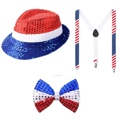 LIbgiubhy Patriotisches Onkel-Kostüm für Herren, Onkel, patriotisches Outfit, patriotisches Zubehör, inklusive Hut, Fliege, Herren-Hosenträger LIbgiubhy Patriotisches Onkel-Kostüm für Herren, Onkel, patriotisches Outfit, patriotisches Zubehör, inklusive Hut, Fliege, Herren-Hosenträger von LIbgiubhy