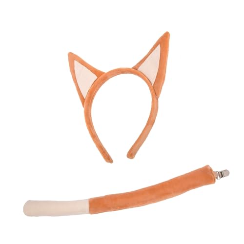 LIbgiubhy Plüsch Welpe Ohren Haare Reifen Und Plüsch Schwanz Partyzubehör Für Kinder Halloween Rollenspiele Cartoon Kostümprops von LIbgiubhy