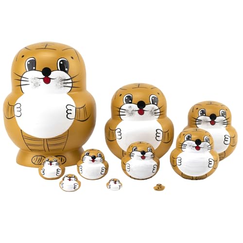 LIbgiubhy Russische Nesting-Puppen, 10 Stück, handgefertigt, Holz, Matroschka, klassische Cartoon-Sammlerstücke, stapelbares Spielzeug LIbgiubhy Russische Nesting-Puppen, 10 Stück, handgefertigt, Holz, Matroschka, klassische Cartoon-Sammlerstücke, stapelbares Spielzeug von LIbgiubhy