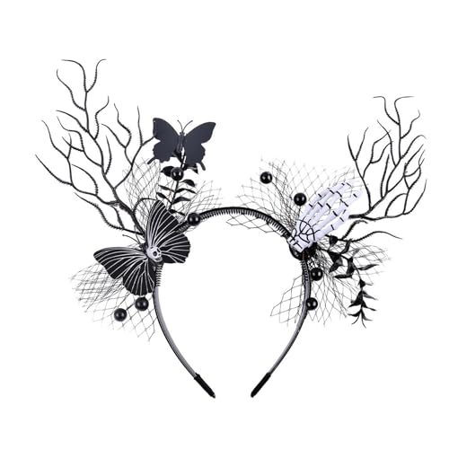 LIbgiubhy Unique Horn Branch Stirnbänder Girl Cosplay Kopfbewegung Hexenzweige Schmetterling Maskeraden Halloween Cosplay von LIbgiubhy