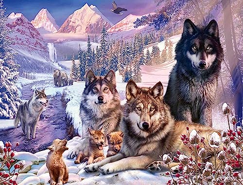 Wolfspaar und Wolfsbaby im Schnee – 300-teiliges Holzpuzzle – tolle Puzzles für Familientreffen von LIthyc