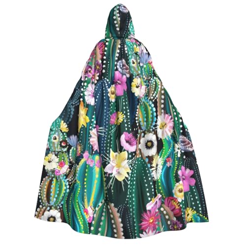LJABCVNN Blooming Cactus Print Adult Halloween Hooded Cloak, Comfortable For Cosplay/Parties/Haunted Houses von LJABCVNN