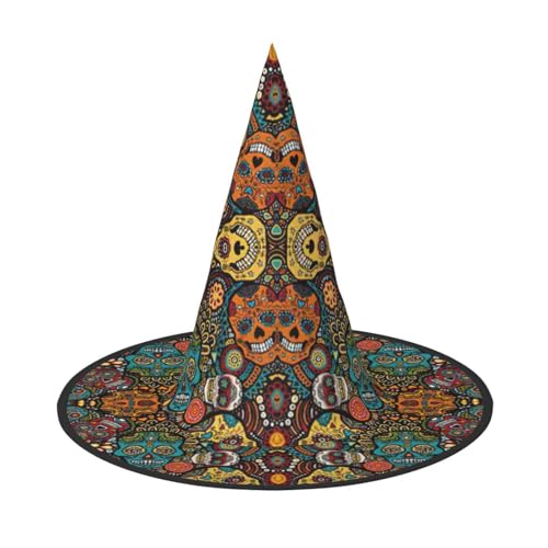 LJABCVNN Bunte Zuckerschädel-Druck, Halloween-Hexenhut für Halloween-Party, Karneval, ein Muss für Kostüm-Accessoires LJABCVNN Bunte Zuckerschädel-Druck, Halloween-Hexenhut für Halloween-Party, Karneval, ein Muss für Kostüm-Accessoires von LJABCVNN