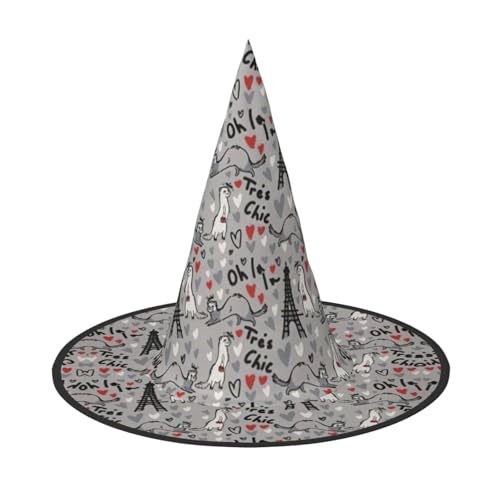 LJABCVNN Französisches Modell, Frettchen-Druck, Halloween-Hexenhut, für Halloween-Party, Karneval, ein Muss für Kostüm-Accessoires von LJABCVNN