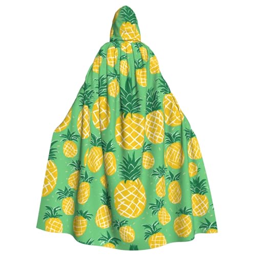 LJABCVNN Goldener Ananas-Hintergrunddruck, Unisex, Erwachsene, Halloween, Kapuzenumhang für Cosplay/Party/Bühne/Kostümbälle von LJABCVNN