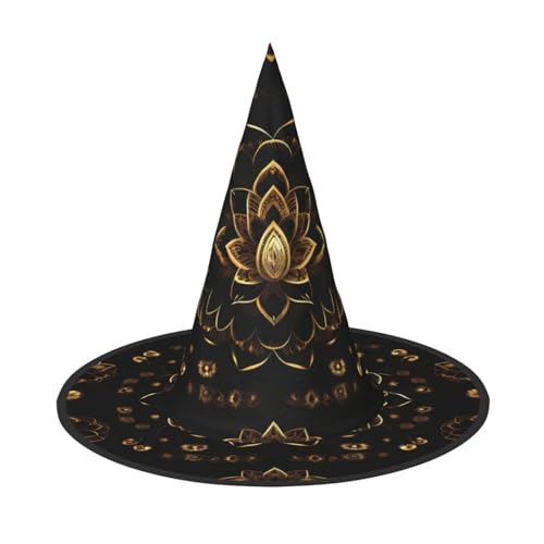 LJABCVNN Goldener Lotusblumen-Druck, Halloween-Hexenhut für Halloween-Party, Karneval, ein Muss für Kostümzubehör von LJABCVNN