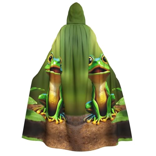 LJABCVNN Grüner Frosch-Aufdruck, Erwachsenen-Halloween-Kapuzenumhang, bequem für Cosplay/Partys/Spukhäuser von LJABCVNN