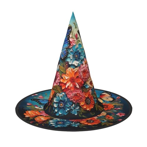 LJABCVNN Halloween-Hexenhut mit Blumen und Schmetterlingen, für Halloween-Party, Karneval, ein Muss für Kostümzubehör von LJABCVNN
